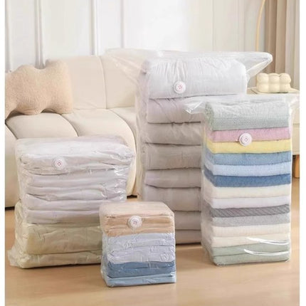 4-Piece Clothing Storage Bags - Compression Bags - Vacuum Bags for Sealing Blankets - Suitable for Travel Clothes - Reusable - Space-Saving - With Manual Press or Air Pump - Suitable for Clothes, Pillows, Duvets and Bed Linen.