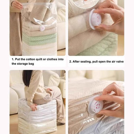 4-Piece Clothing Storage Bags - Compression Bags - Vacuum Bags for Sealing Blankets - Suitable for Travel Clothes - Reusable - Space-Saving - With Manual Press or Air Pump - Suitable for Clothes, Pillows, Duvets and Bed Linen.
