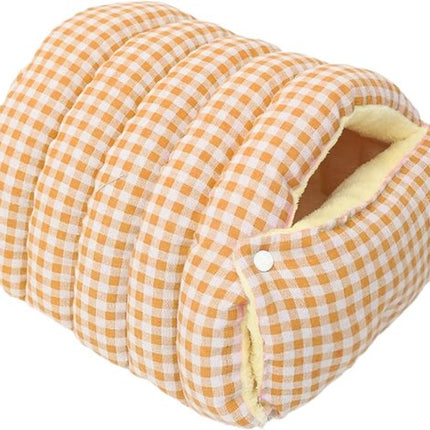 Cat House - Cat Basket - Plush and Warm - Removable and Washable - Closed Cat Bed for Winter - Suitable for Indoor and Outdoor Use in Winter, Camping, Travel, Bedroom, Living Room - Orange and White Checkered Pattern.