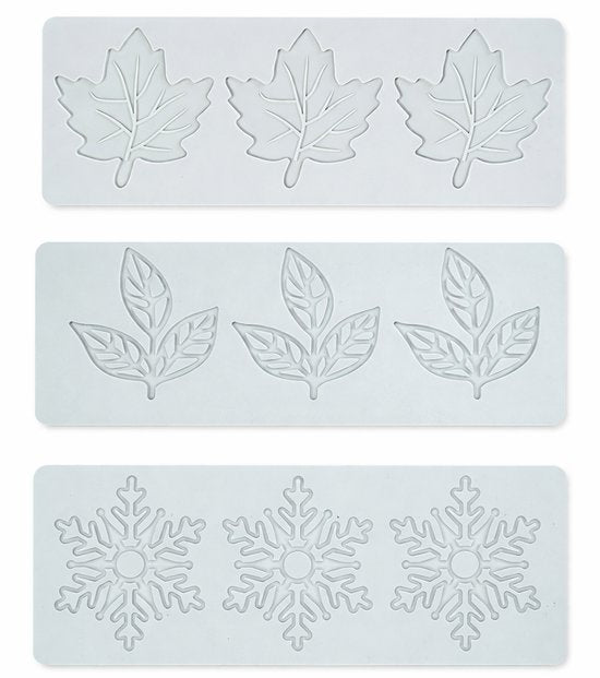 Baking Molds (3-Piece Set) - Silicone Baking Molds - Maple Leaf, Clover, and Snowflake Patterns - Suitable for baking chocolate, candy, and cupcakes, this is a handy tool for creating fun homemade desserts.