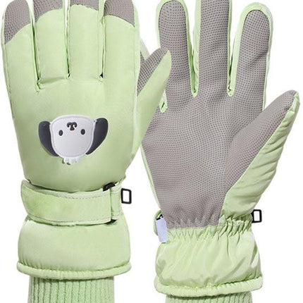 Gloves - Children's Gloves - Children's Ski Gloves - Touchscreen Gloves - Windproof - Warm - Suitable for children from 8 to 14 years in winter - Light green.