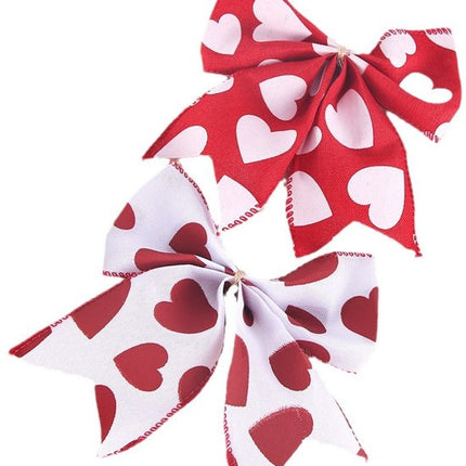 Valentine's Day Decorations - Heart Print Bows - Set of 3 - Wedding Gift Accessories - Handmade Linen Heart Bows.
