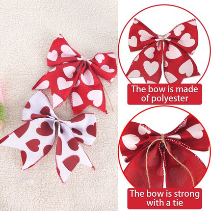 Valentine's Day Decorations - Heart Print Bows - Set of 3 - Wedding Gift Accessories - Handmade Linen Heart Bows.