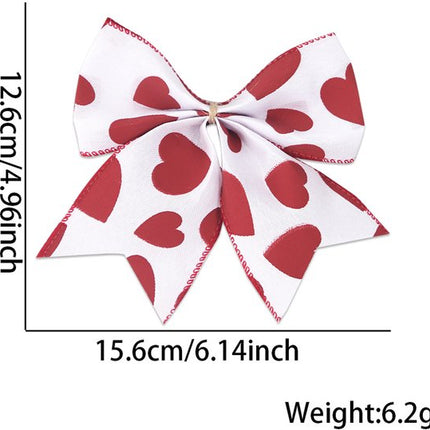 Valentine's Day Decorations - Heart Print Bows - Set of 3 - Wedding Gift Accessories - Handmade Linen Heart Bows.