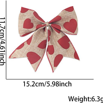 Valentine's Day Decorations - Heart Print Bows - Set of 3 - Wedding Gift Accessories - Handmade Linen Heart Bows.