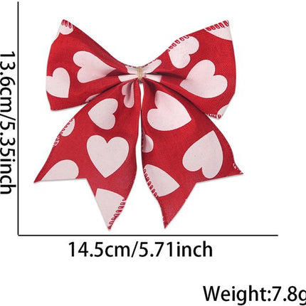 Valentine's Day Decorations - Heart Print Bows - Set of 3 - Wedding Gift Accessories - Handmade Linen Heart Bows.