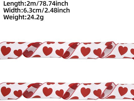 Valentine's Day Ribbons - 3 Rolls - Handmade Ribbons - Heart Pattern - Natural Texture - Suitable for wrapping flowers and party decorations （2m）.