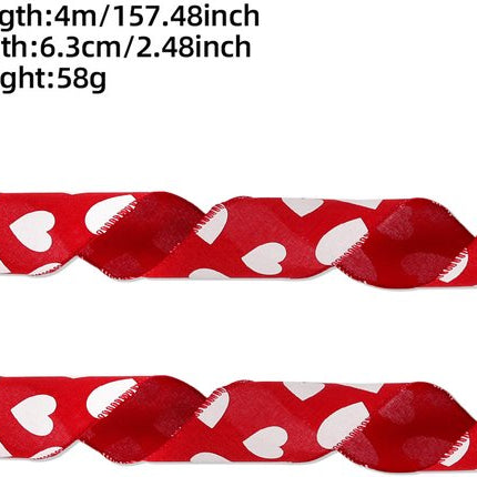 Valentine's Day Ribbons - 3 Rolls - Handmade Ribbons - Heart Pattern - Natural Texture - Suitable for wrapping flowers and party decorations （4m）.