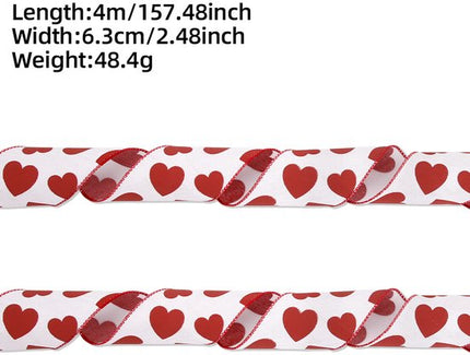 Valentine's Day Ribbons - 3 Rolls - Handmade Ribbons - Heart Pattern - Natural Texture - Suitable for wrapping flowers and party decorations （4m）.