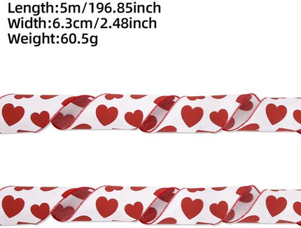 Valentine's Day Ribbons - 3 Rolls - Handmade Ribbons - Heart Pattern - Natural Texture - Suitable for Wrapping Flowers and Party Decorations （5m）.