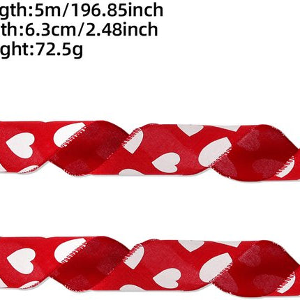 Valentine's Day Ribbons - 3 Rolls - Handmade Ribbons - Heart Pattern - Natural Texture - Suitable for Wrapping Flowers and Party Decorations （5m）.