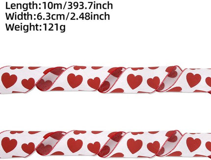 Valentine's Day Ribbons - 3 Rolls - Handmade Ribbons - Heart Pattern - Natural Texture - Suitable for Wrapping Flowers and Party Decorations （10m）.