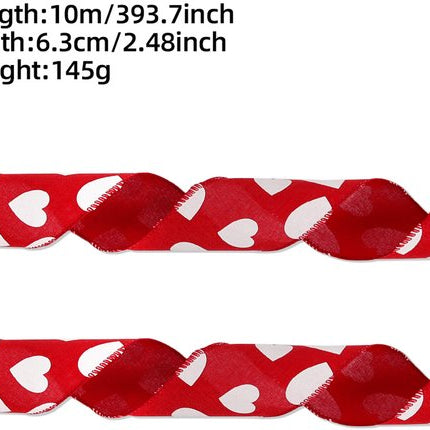 Valentine's Day Ribbons - 3 Rolls - Handmade Ribbons - Heart Pattern - Natural Texture - Suitable for Wrapping Flowers and Party Decorations （10m）.