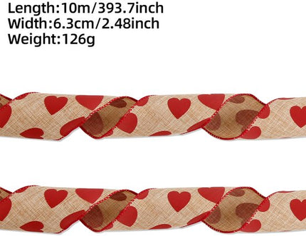 Valentine's Day Ribbons - 3 Rolls - Handmade Ribbons - Heart Pattern - Natural Texture - Suitable for Wrapping Flowers and Party Decorations （10m）.