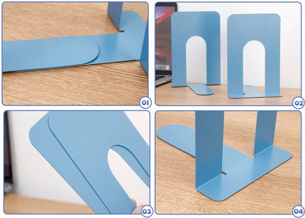 Bookends - Metal - Iron Bookshelves - To be used for supporting books and organizing your desk - 2 Pieces - 13 × 15 × 16.5 cm - Blue.