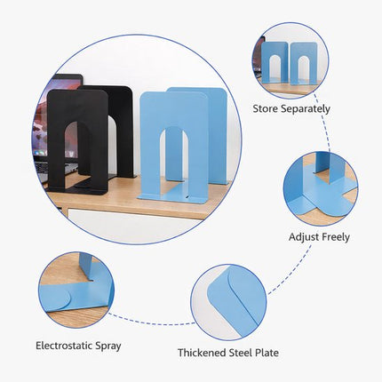 Bookends - Metal - Iron Bookshelves - To be used for supporting books and organizing your desk - 2 Pieces - 13 × 15 × 16.5 cm - Blue.