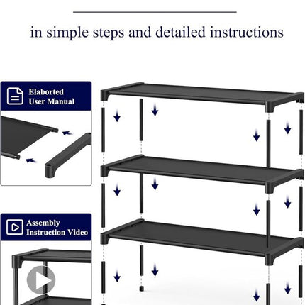 Shoe Rack - 3-Tier Storage Rack - Stackable - 27.5 Inch Wide - Black.