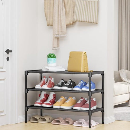 Shoe Rack - 3-Tier Storage Rack - Stackable - 27.5 Inch Wide - Black.