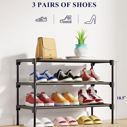Shoe Rack - 3-Tier Storage Rack - Stackable - 27.5 Inch Wide - Black.