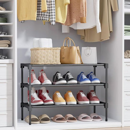 Shoe Rack - 3-Tier Storage Rack - Stackable - 27.5 Inch Wide - Black.