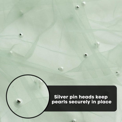 Light Green Table Veil with White Pearls - Silky Gauze 30x120 Inches - For Weddings, Parties & Table Decorations.