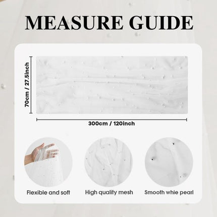 White Table Veil with White Pearls - Silky Gauze 30x120 Inches - For Weddings, Parties & Table Decorations.