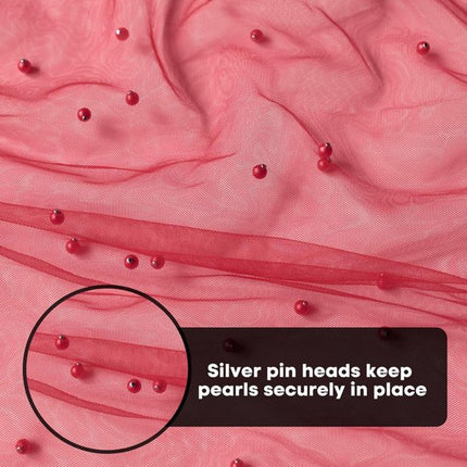 Red Table Veil with White Pearls - Silky Gauze 30x120 Inches - For Weddings, Parties & Table Decorations.