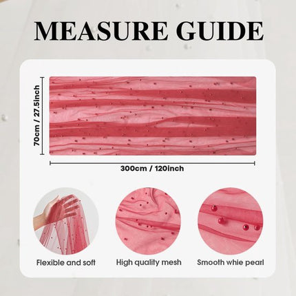 Red Table Veil with White Pearls - Silky Gauze 30x120 Inches - For Weddings, Parties & Table Decorations.
