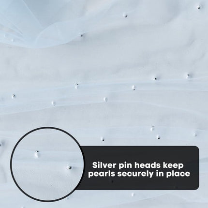 Light Blue Table Veil with White Pearls - Silky Gauze 30x120 Inches - For Weddings, Parties & Table Decorations.