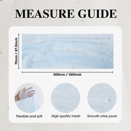 Light Blue Table Veil with White Pearls - Silky Gauze 30x120 Inches - For Weddings, Parties & Table Decorations.