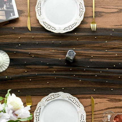 Black Table Veil with White Pearls - Silky Gauze 30x120 Inches - For Weddings, Parties & Table Decorations.