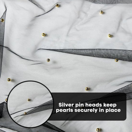 Black Table Veil with White Pearls - Silky Gauze 30x120 Inches - For Weddings, Parties & Table Decorations.