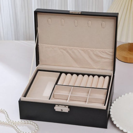 2-Tier Jewelry Box - With Removable Drawer & Lock - Large Storage Capacity for All Jewelry - Black.