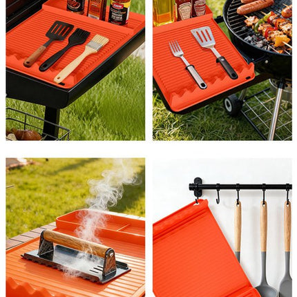 Silicone BBQ Grill Mat - 8-Slot Mat with Drip Tray - Heat-Resistant and Dishwasher-Safe - 40x27 cm - Black.