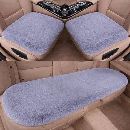 Plush Car Seat Cover - Soft, Warm and Fluffy Faux Rabbit Fur Seat Covers - Front and Back Seat Protectors - Non-Slip Mat - Universal (Gray, 3-Pack).
