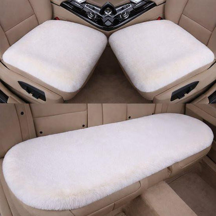 Plush Car Seat Cover - Soft, Warm and Fluffy Faux Rabbit Fur Seat Covers - Front and Back Seat Protectors - Non-Slip Mat - Universal (White, 3-Pack).