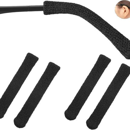 Ear cushions for glasses - Ear hooks for glasses - Soft knitted cotton - Temple protectors - Temple cushions - Anti-slip (2 pairs black).