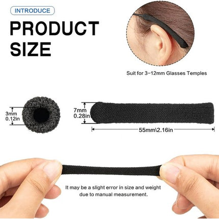 Ear cushions for glasses - Ear hooks for glasses - Soft knitted cotton - Temple protectors - Temple cushions - Anti-slip (2 pairs black).