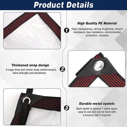 Waterproof Tarpaulin - Transparent - Durable tarpaulin with 10x10 eyelets, Large (Small) transparent tarpaulin for outdoor use - Suitable for camping/patio/fencing, chicken coop, garden plants, tear-resistant tarpaulin.