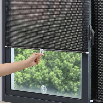 No-Drill Roller Blinds with 3 Suction Cups - Blackout Curtains, Temporary Cover-Up Curtains for Home, Bedroom and Car (Black, 45*124cm).