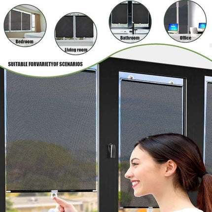 No-Drill Roller Blinds with 3 Suction Cups - Blackout Curtains, Temporary Cover-Up Curtains for Home, Bedroom and Car (Black, 45*124cm).