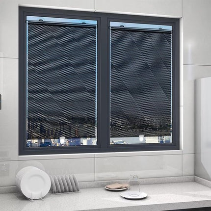 No-Drill Roller Blinds with 3 Suction Cups - Blackout Curtains, Temporary Cover-Up Curtains for Home, Bedroom and Car (Black, 45*124cm).