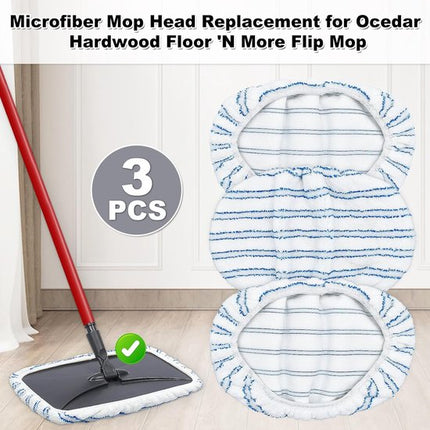 Mop Pads - 3-pack mop refills - 15 x 8 inch flat dust mop head pads.