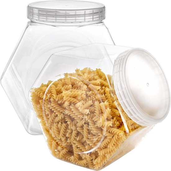 Candy Jar with Lid - Clear Hexagonal Candy Display for Treats - Dog Treats - Craft & Sewing Supplies - Coffee Mugs - Laundry Bags - 2-Pack.