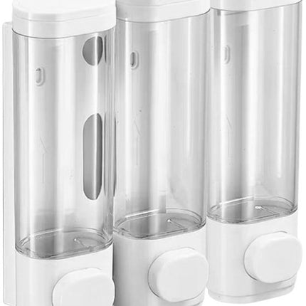 3 Wall-Mounted Soap Dispensers No Drilling Required - Drip-Proof for Gel, Shampoo, and Lotion - White.