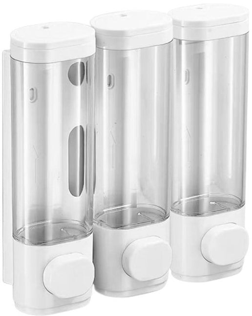 3 Wall-Mounted Soap Dispensers No Drilling Required - Drip-Proof for Gel, Shampoo, and Lotion - White.