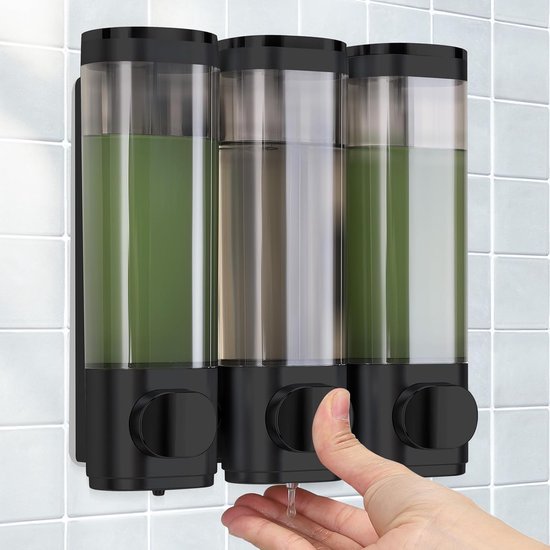 3 Wall-Mounted Soap Dispensers No Drilling Required - Drip-Proof for Gel, Shampoo, and Lotion - White.