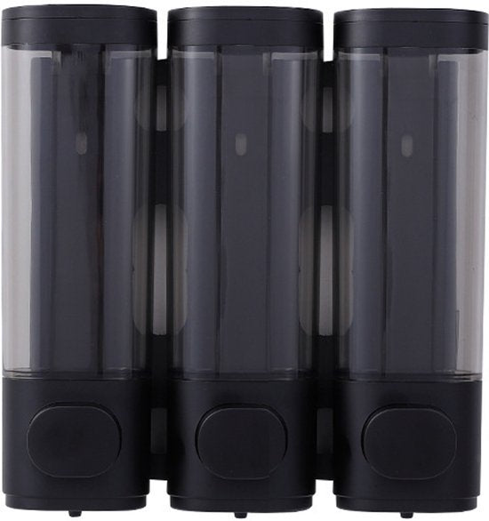3 Wall-Mounted Soap Dispensers, No Drilling Required - Drip-Proof, Suitable for Gel, Shampoo, and Lotion - Black.
