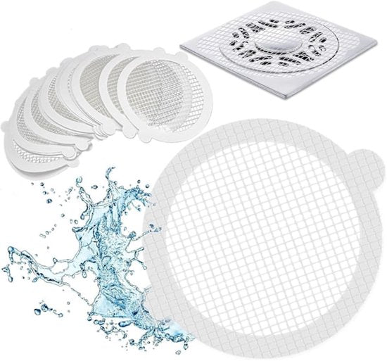 30-pack hair traps - Mesh filter - Strong self-adhesive drain hair trap - Suitable for bathrooms, bathtubs and balconies - Anti-clogging (round).