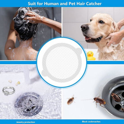 30-pack hair traps - Mesh filter - Strong self-adhesive drain hair trap - Suitable for bathrooms, bathtubs and balconies - Anti-clogging (round).